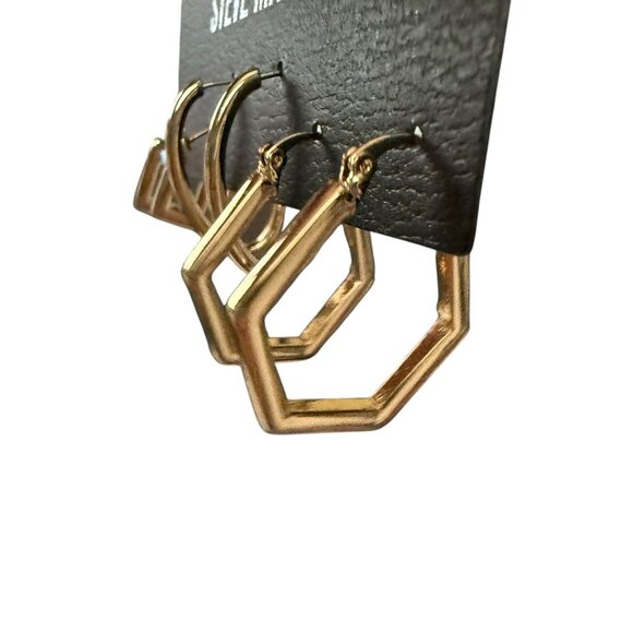 NOC Steve Madden Gold-Tone Geometric Hoop Earrings Set Of 3 Modern Stylish - Picture 9 of 9